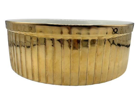 VTG HALL CHINA GOLD CASSEROLE DISH 8.5" (1 of 3)