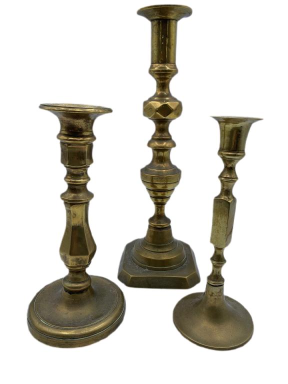 VTG LOT OF THREE BRASS CANDLESTICKS (1 of 3)
