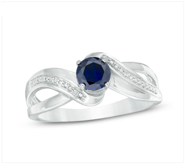 BLUE SAPPHIRE DIAMOND ACCENT STERLING SPLIT RING (1 of 2)