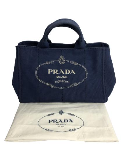 PRADA BLUE/WHITE STRIPE CANVAS CANAPA TOTEBAG (1 of 4)
