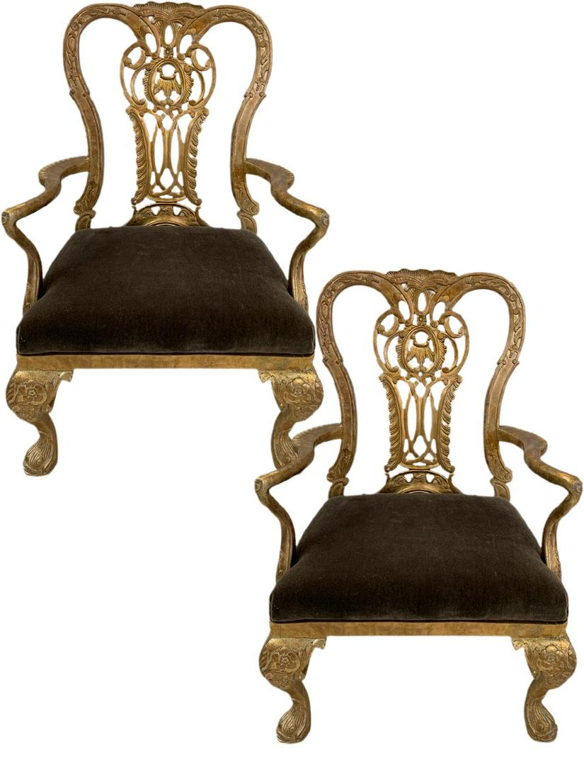 PAIR OF ORNATE  QUEEN ANN ARM CHAIRS 42" (1 of 4)
