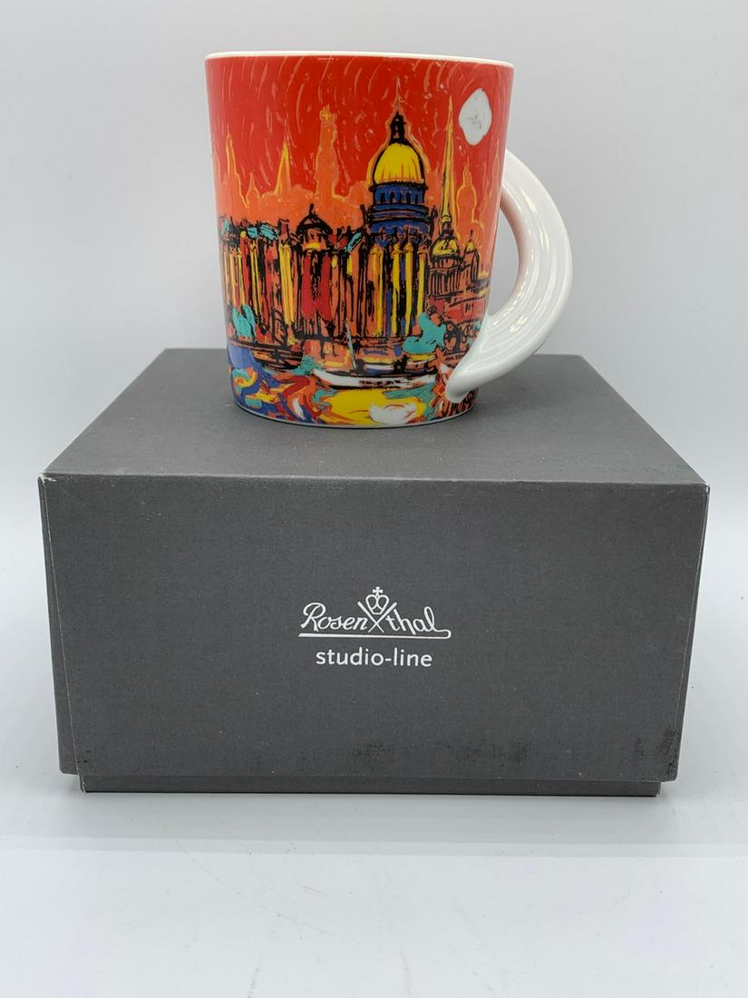 ROSENTHAL STUDIO CITY CUP MUG #45 ST. PETERSBURG: ROSENTHAL STUDIO CITY CUP MUG #45 ST. PETERSBURG- 3.5" HIGH X 3" WIDE- DESIGNED BY MYKHAILO DEMTSIU- VERY GOOD CONDITION IN BOXCOLLECTIBLE HOME DECOR; SMALL ITEMS FOR DISPLAY; HIGH END DECOR; PORCELAI