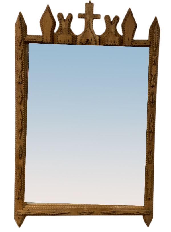 EARLY PRIMITIVE FOLK ART / TRAMP ART MIRROR (1 of 4)
