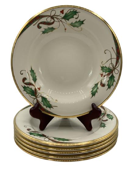 VINTAGE LENOX HOLIDAY TARTAN SOUP BOWLS X 6 (1 of 3)