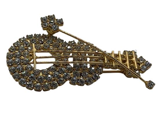 VINTAGE GOLD & CLEAR STONE GUITAR PIN 2.5" (1 of 4)