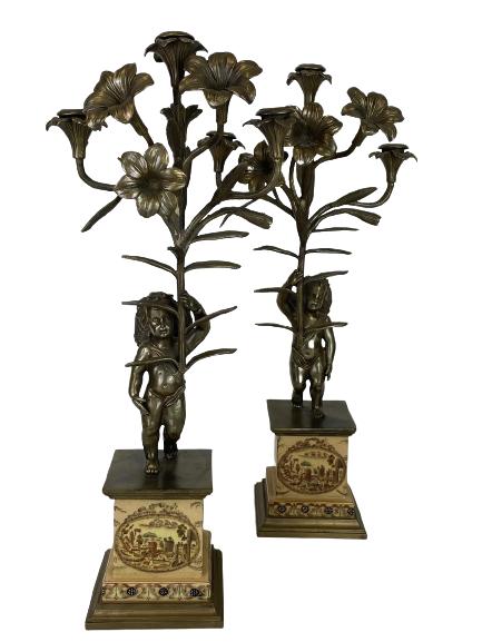PAIR OF ASIAN MODERN BRASS CHERUB CANDLE HOLDERS (1 of 7)