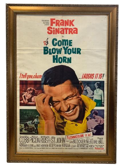 VINTAGE "COME BLOW YOUR HORN " MOVIE POSTER 45": VINTAGE FRANK SINATRA "COME BLOW YOUR HORN " ORIGINAL MOVIE POSTER | HOLLYWOOD MEMORABILIA COLLECTIBLE POP CULTURE - C 1963-45.5" X 32" APPROX-#63/138 EDITION NUMBER-CONDITION CONSISTENT WITH AGE, WEA
