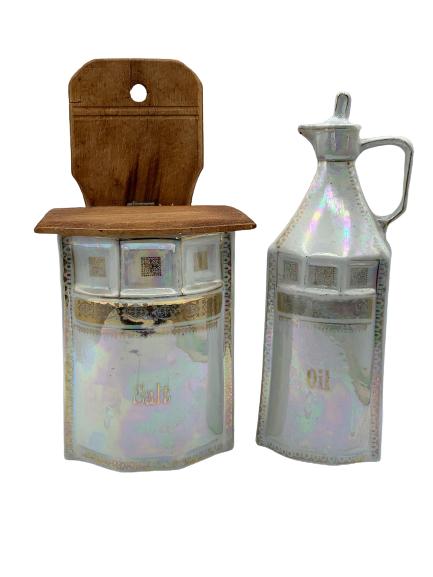 VTG GERMAN OPALESCENT SALT BOX & OIL BOTTLE (1 of 5)