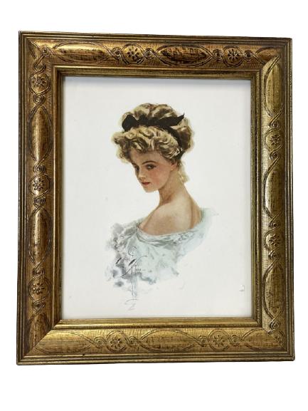 H. FISHER FRENCH DAME WATERCOLOR STYLE PRINT 13" (1 of 4)
