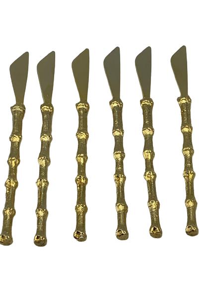 6 MID CENTURY GOLD FAUX BAMBOO SPRED KNIVES 5" (1 of 4)
