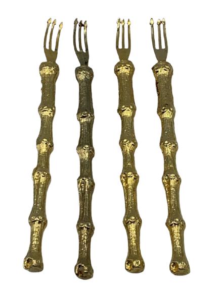 4 MID CENTURY GOLD FAUX BAMBOO COCKTAIL FORKS  5" (1 of 3)