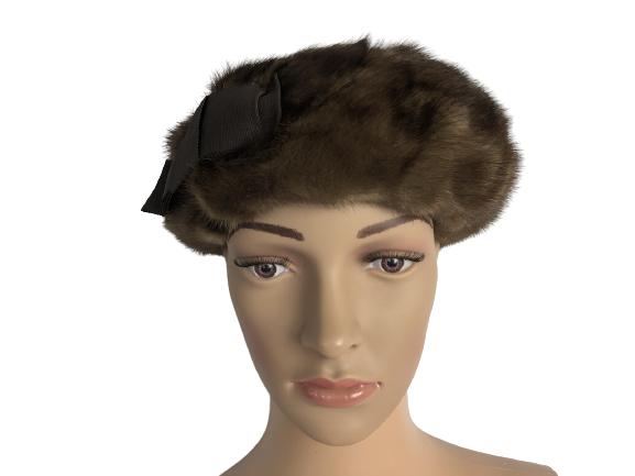 VINTAGE BROWN FUR HEADBAND WITH GROSGRAIN BOW (1 of 3)