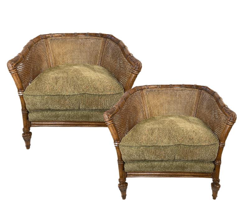 PAIR OF JEFFCO BAMBOO CANE BARRELL CHAIRS 33" (1 of 11)