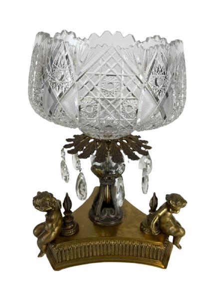 CASTILLIAN STYLE CRYSTAL & BRASS CHERUB VASE 15" (1 of 7)
