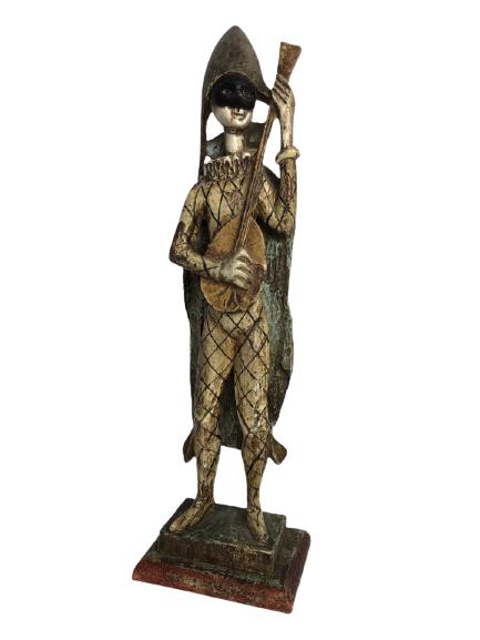 VINTAGE STATUE OF JESTER PLAYING LUTE 20.5" (1 of 5)
