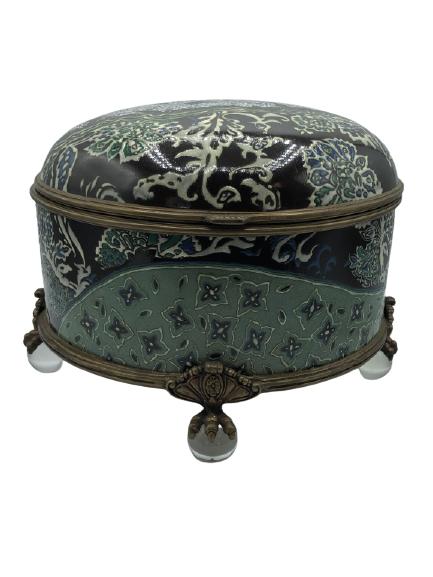 VTG CASTILIAN CERAMIC & METAL LIDDED BOX 9.5" (1 of 6)