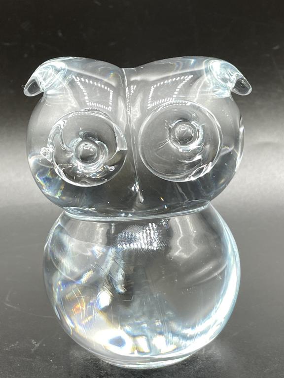 VINTAGE STEUBEN STYLE ELIO CRYSTAL GLASS OWL 4" (1 of 5)
