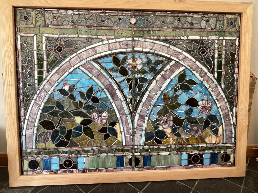 LARGE FRAMED STAINED GLASS WINDOW 80" (1 of 6)