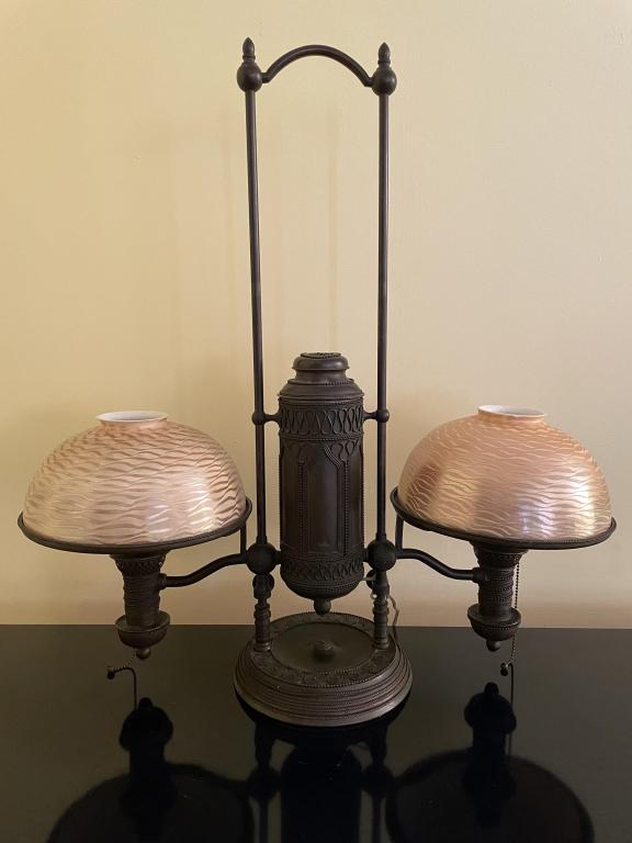 ANTIQUE DOUBLE BRASS STUDENT LAMP 26" (1 of 3)