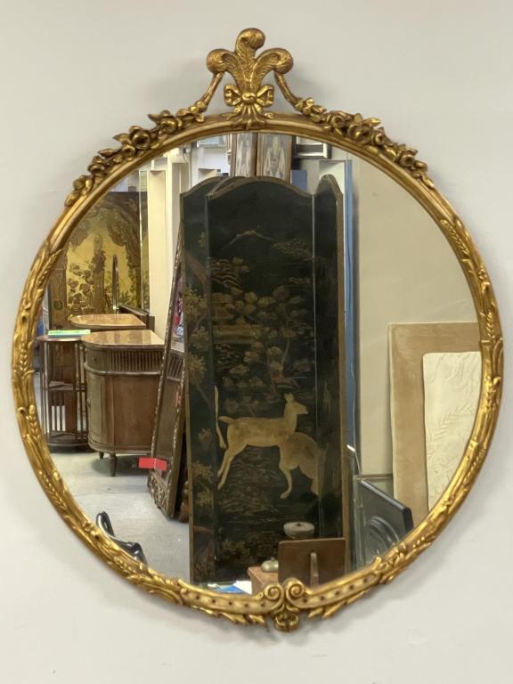 ENGLISH REGENCY STYLE GOLD GILT ROUND MIRROR 31" (1 of 6)