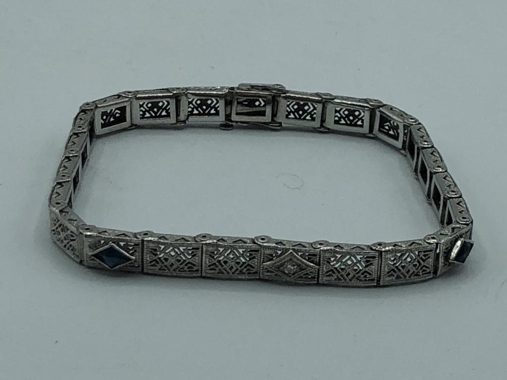 VINTAGE MARCASITE-STYLE SILVER BRACELET 7" (1 of 4)