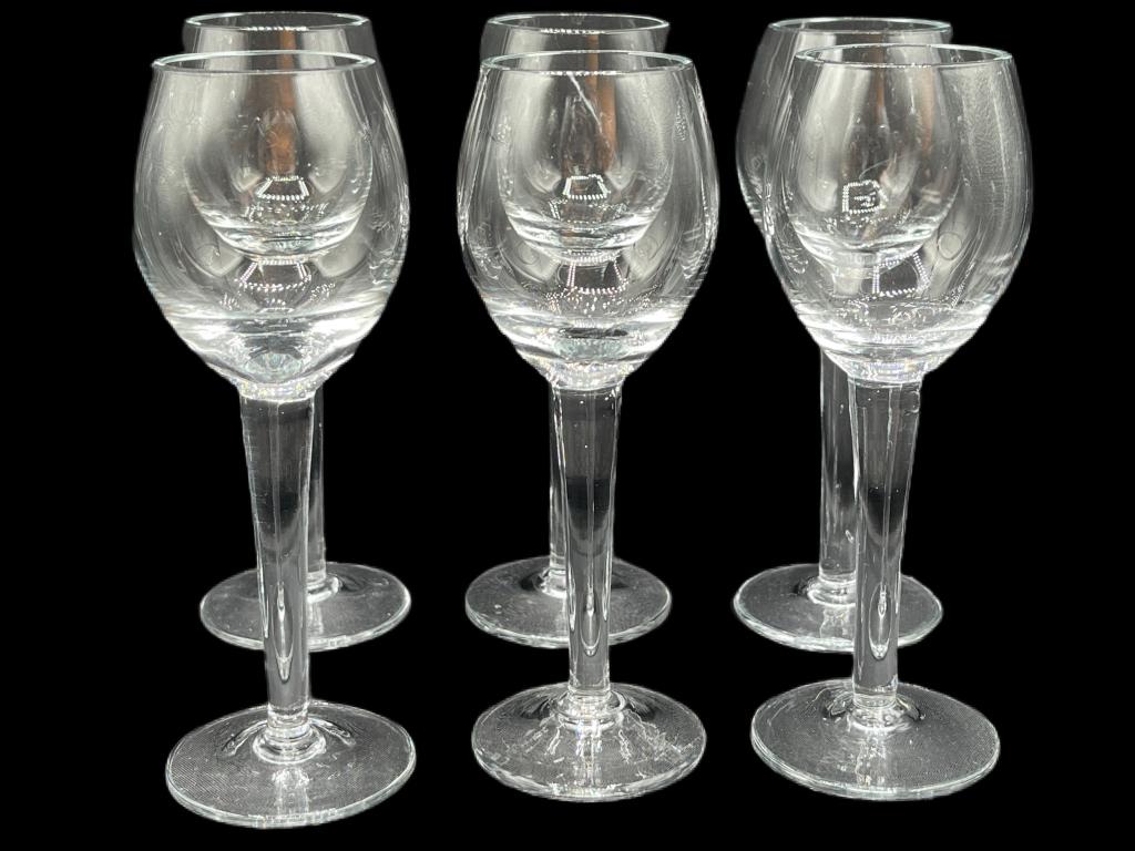 6 CRYSTAL WINE GLASSES: "-MUST BE PICKED UP BY APPOINTMENT IN LANTANA, FL. FRIDAY JUNE 25- SATURDAY 26 WITH 24 HRS CONFIRMED NOTICE-ANY ITEMS NOT PICKED UP AT THAT TIME WILL INCUR A $50 PER ITEM"