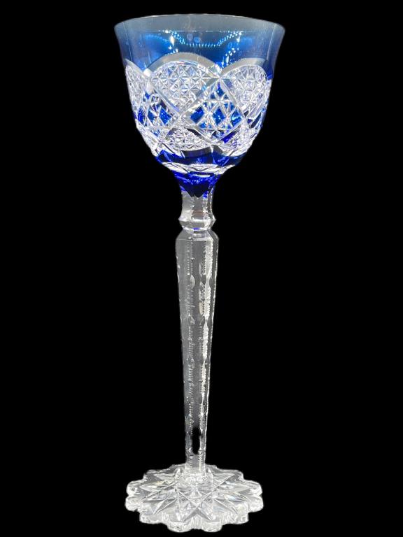 VTG VAL ST LAMBERT COBOLT BLUE CUT GLASS GOBLET (1 of 5)