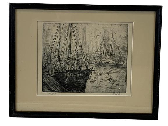 LEON DOLICE EAST RIVER NEW YORK SIGNED ETCHING 13" (1 of 7)