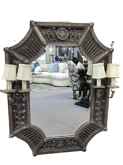 LABARGE STYLE LIGHTED DOUBLE SCONCE MIRROR 44" (1 of 6)