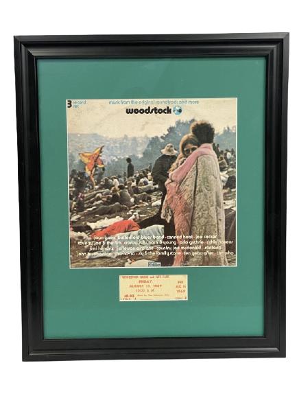 ORIGINAL WOODSTOCK RECORD & TICKET STUB FRAMED 23" (1 of 2)