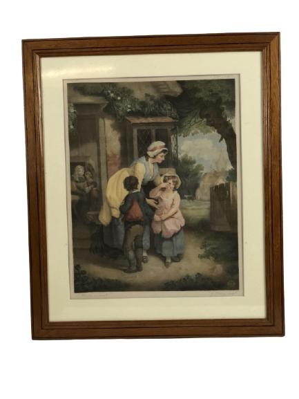 VINTAGE G. KEATING  "THE SCHOOL DOOR" PRINT 20" (1 of 2)