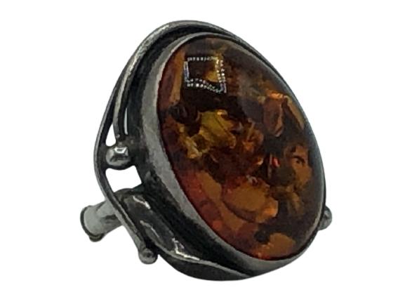 VINTAGE STERLING & AMBER COCKTAIL RING SIZE 6 1/4 (1 of 3)