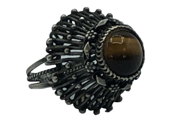 VINTAGE STERLING & TIGERS EYE COCKTAIL RING SIZE 5 (1 of 3)