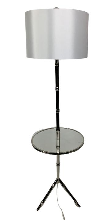 FAUX BAMBOO CHROME FLOOR LAMP W TABLE BASE (1 of 5)