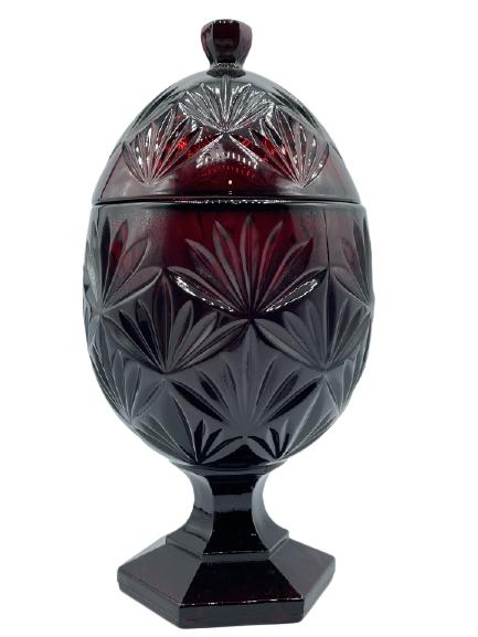 VTG RUBY RED ETCHED GLASS COVERED URN (1 of 4)