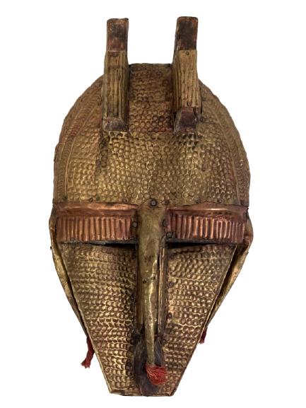 HAMMERED COPPER & WOOD AFRICAN TRIBAL MASK 10" (1 of 5)