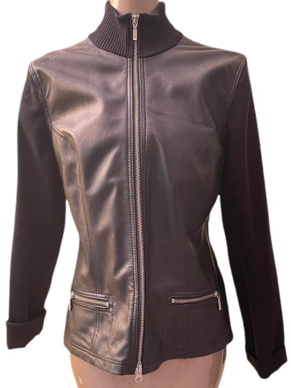 VIA CONDOTTI BLACK LEATHER &KNIT JACKET SZ XL (1 of 5)