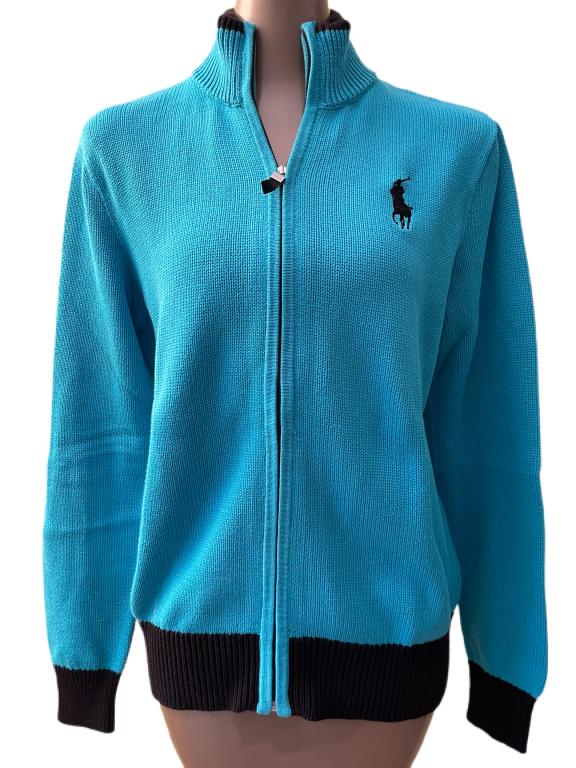 RALPH LAUREN BLUE KNIT ZIP UP SWEATER SZ L: RALPH LAUREN BLUE KNIT ZIP UP SWEATER SZ L
