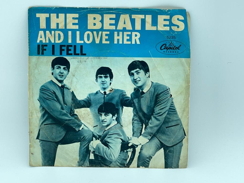 VINTAGE BEATLES 45 RPM 7" "AND I LOVE HER RECORD: VINTAGE BEATLES 45 RPM 7" "AND I LOVE HER, IF I FELL" RECORD - VERY GOOD CONDITION CONSISTENT WITH AGE, WEAR CONSISTENT WITH AGE, SEE PHOTOS-DP62521