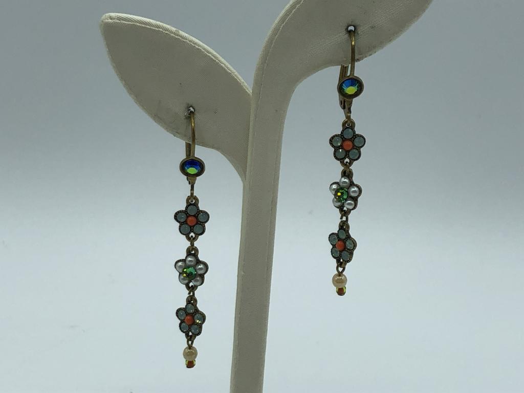 VTG MICHAL NEGRIN GOLD FLOWER DROP EARRINGS 2" (1 of 3)