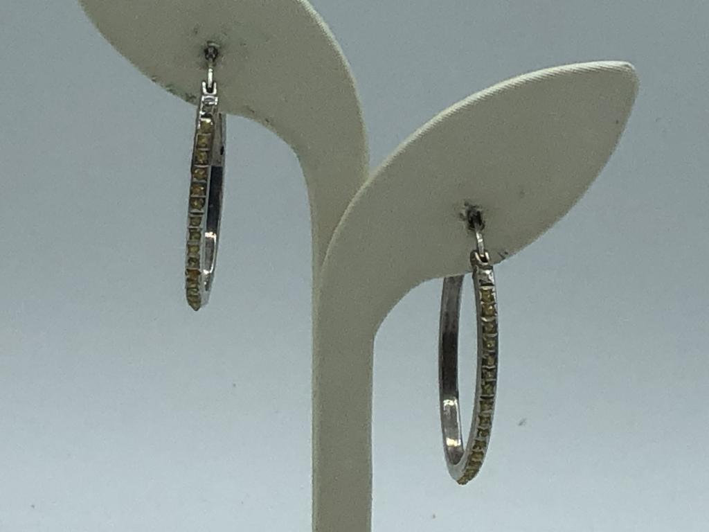 VINTAGE SILVER & CLEAR STONE HOOP EARRINGS 1.5": VINTAGE SILVER & CLEAR STONE HOOP EARRINGS 1.5"- GOOD VINTAGE CONDITIONWOMEN'S CASUAL JEWELRY & ACCESSORIES; HIGH FASHION ACCESSORY; FASHION STYLES & TRENDS- BC062221