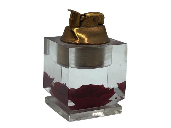 VINTAGE LUCITE LIGHTER W/IMBEDDED RED FLOWER 2.5" (1 of 4)