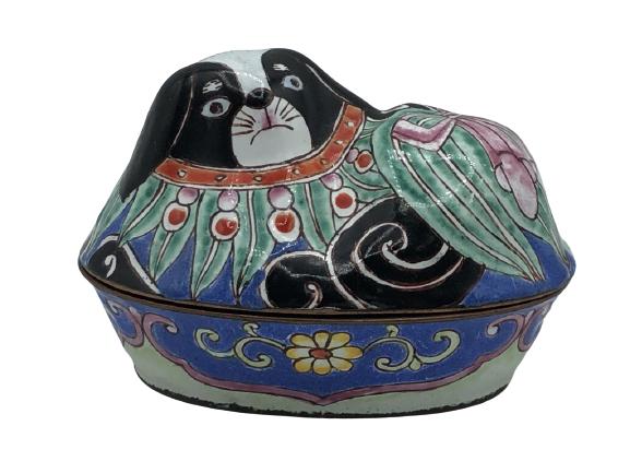 VTG PORCELAIN LIDDED DOG TRINKET/RING BOX 3" (1 of 3)