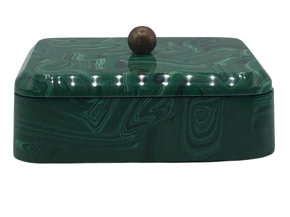 VINTAGE MALACHITE GREEN LIDDED STONE BOX 6" (1 of 5)