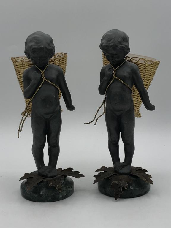 SET/2 VTG METAL CHERUBS W/BASKET VOTIV HOLDERS (1 of 5)