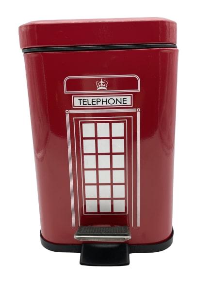 RED LONDON PHONE BOOTH WASTE BIN 9": RED LONDON PHONE BOOTH / PILLAR BOX TRASH RECEPTACLE / WASTE BIN-9" X 6" X 6" APPROX - VERY GOOD CONDITION -DP7221