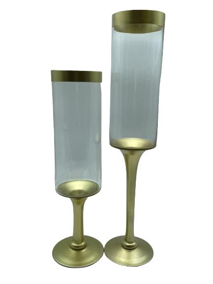 PAIR OF OVERSIZED GOLD TRIM STEMMED VASES (1 of 7)