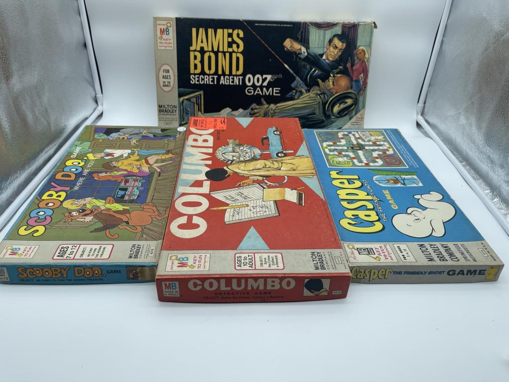 LOT OF 4 VINTAGE GAMES: -JAMES BOND 007-COLUMBO-CASPER-SCOOBY DOO