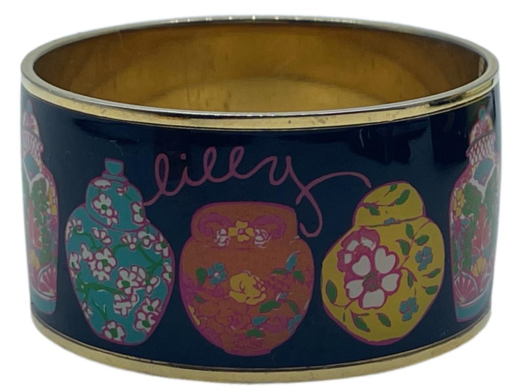 VTG LILLY PULITZER GOLD & ENAMEL WIDE BRACELET (1 of 5)