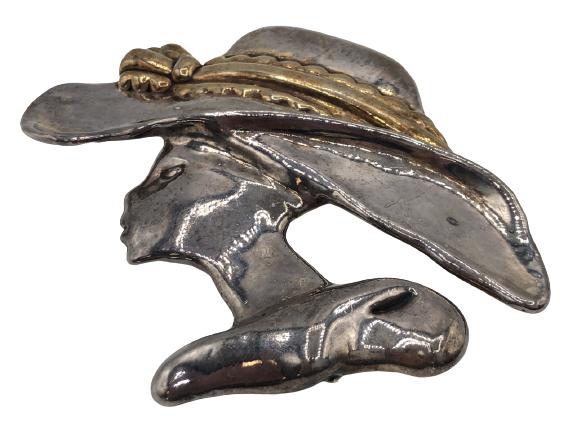 VTG STERLING SILVER LADY WITH HAT BROOCH (1 of 5)